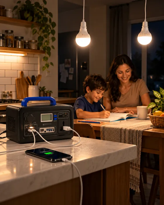 Niño haciendo tareas con luz de la mini planta